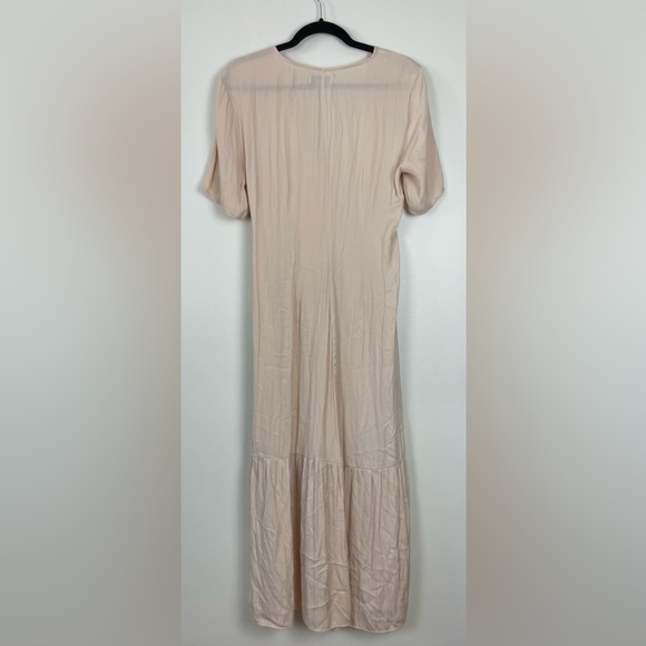 Love, Whit Satin Midi Dress Cream Pink Nude Tie Waist Button - Picture 3 of 6
